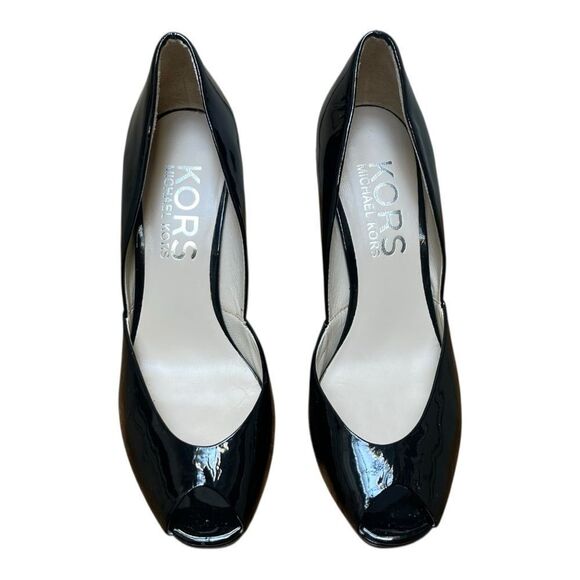 Michael Kors Elegant Black Patent Leather Peep Toe Wedges Size 7.5 Classic - Picture 8 of 8